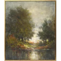 Green Tree Scene Framed Canvas 52"W x 62"H