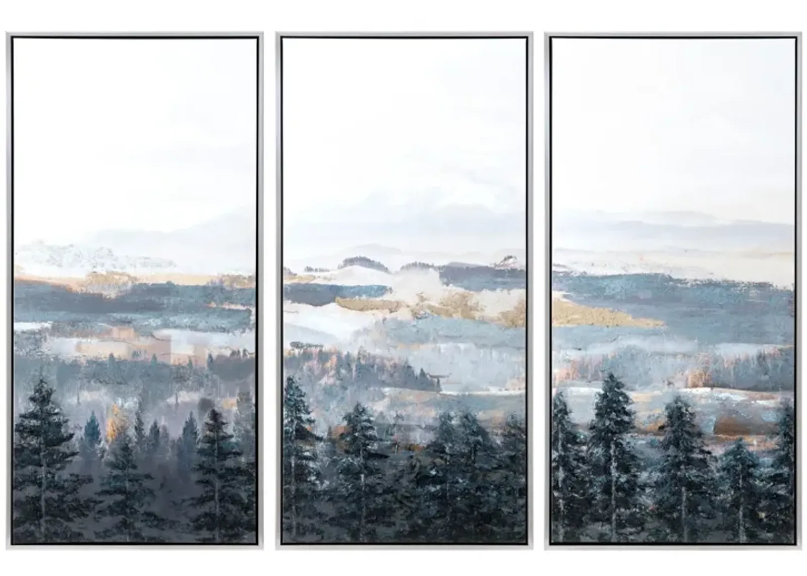 Set of 3 Mountain Treeline Framed Canvas 29"W x 59"H