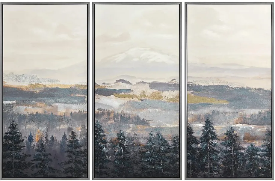Set of 3 Mountain Treeline Framed Canvas 29"W x 59"H