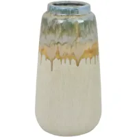 Large Blue, Yellow, and Green Drip Ceramic Vase 6"W x 11.75"H