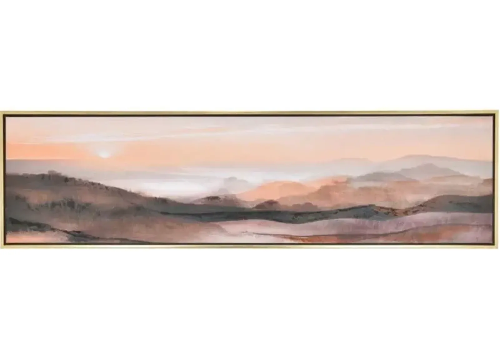 Orange and Black Mountain Sunset Framed Oil Painting 71"W x 20"H