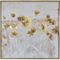 Gold and White Flowers Framed Oil Painting 49"W x 49"H