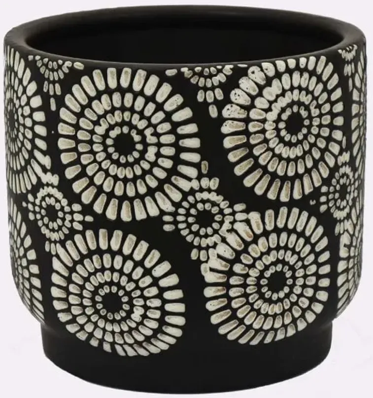 Black and White Flower Ceramic Planter 8"W X 7"H