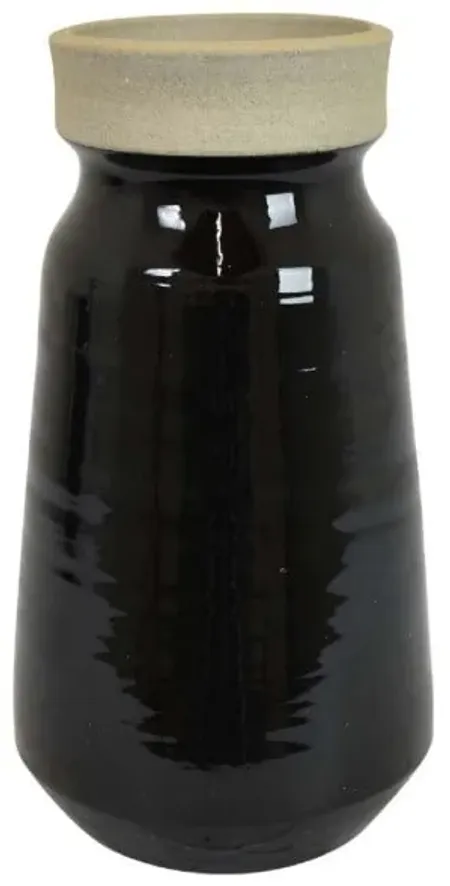 Large Black Ceramic Vase 7"W x 12.5"H