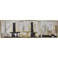 Black and Gold City Framed Oil Painting 79"W x 24"H