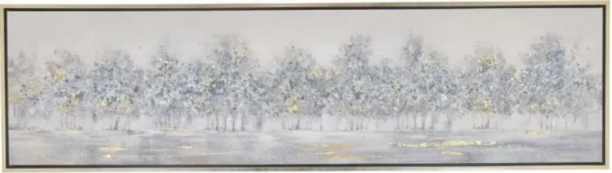 Grey and Gold Treeline Framed Oil Painting 71"W x 20"H