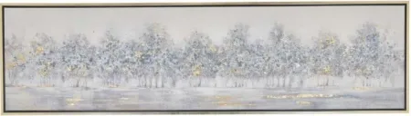 Grey and Gold Treeline Framed Oil Painting 71"W x 20"H