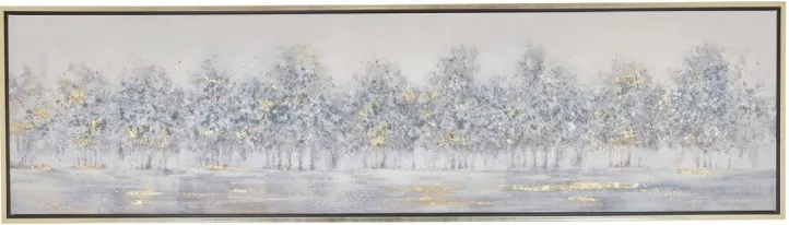 Grey and Gold Treeline Framed Oil Painting 71"W x 20"H