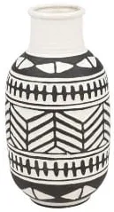 Large Black and White Tribal Ceramic Vase 8"W x 16"H