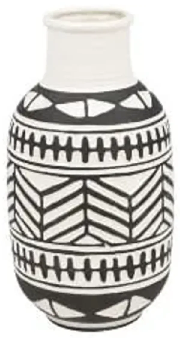 Large Black and White Tribal Ceramic Vase 8"W x 16"H