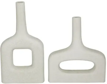 Set of 2 White Ceramic Vases 13/16"H
