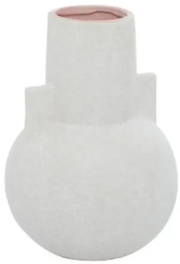 Small White Ceramic Handled Vase 8"W x 11"H