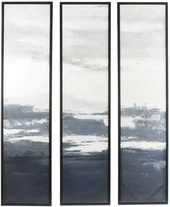 Set of 3 Dark Blue Framed Wall Art 18"W x 71"H
