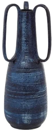 Large Blue Handled Ceramic Vase 7"W x 17"H