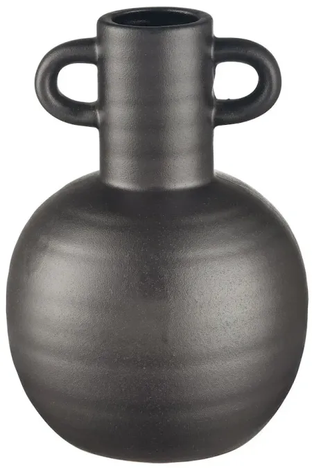 Small Black Ceramic Handled Vase 7"W x 9"H