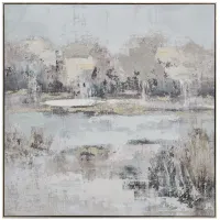 Grey and White Abstract Lake Framed Wall Art 40"W x 40"H