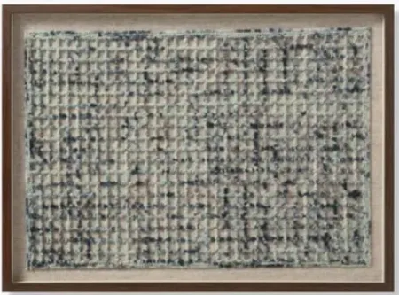 Blue and Tan Framed Textile 53"W x 35"H
