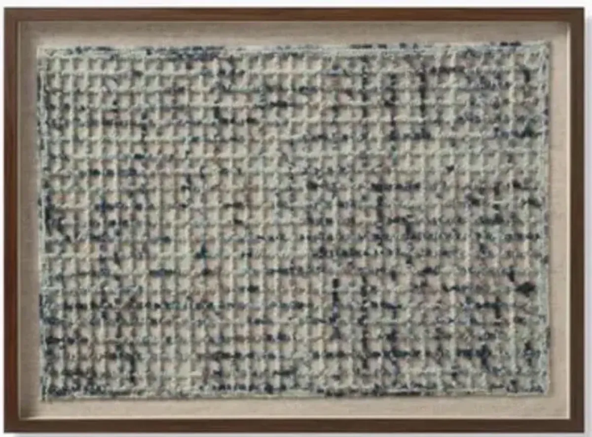 Blue and Tan Framed Textile 53"W x 35"H