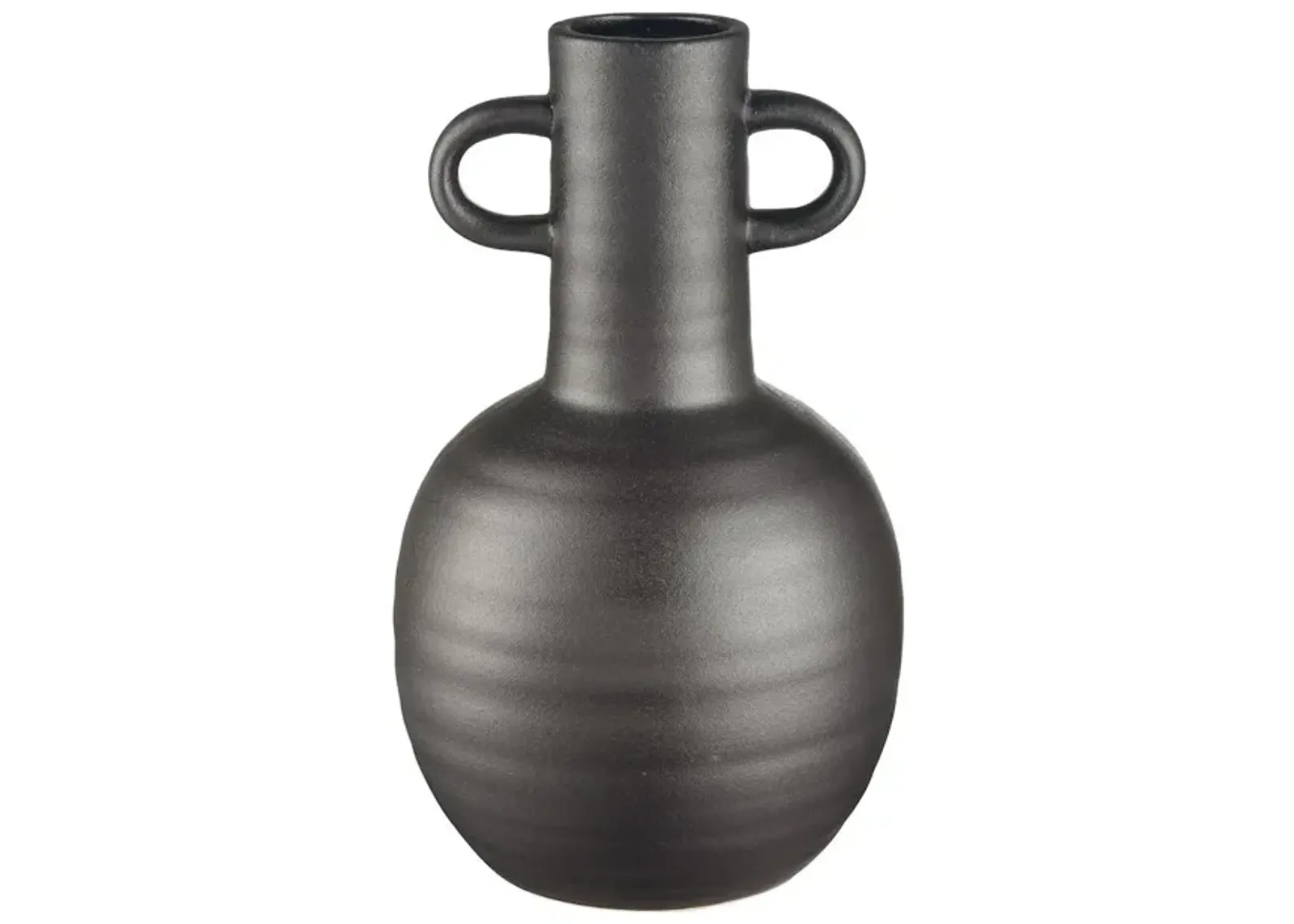 Large Black Ceramic Handled Vase 7"W x 11"H