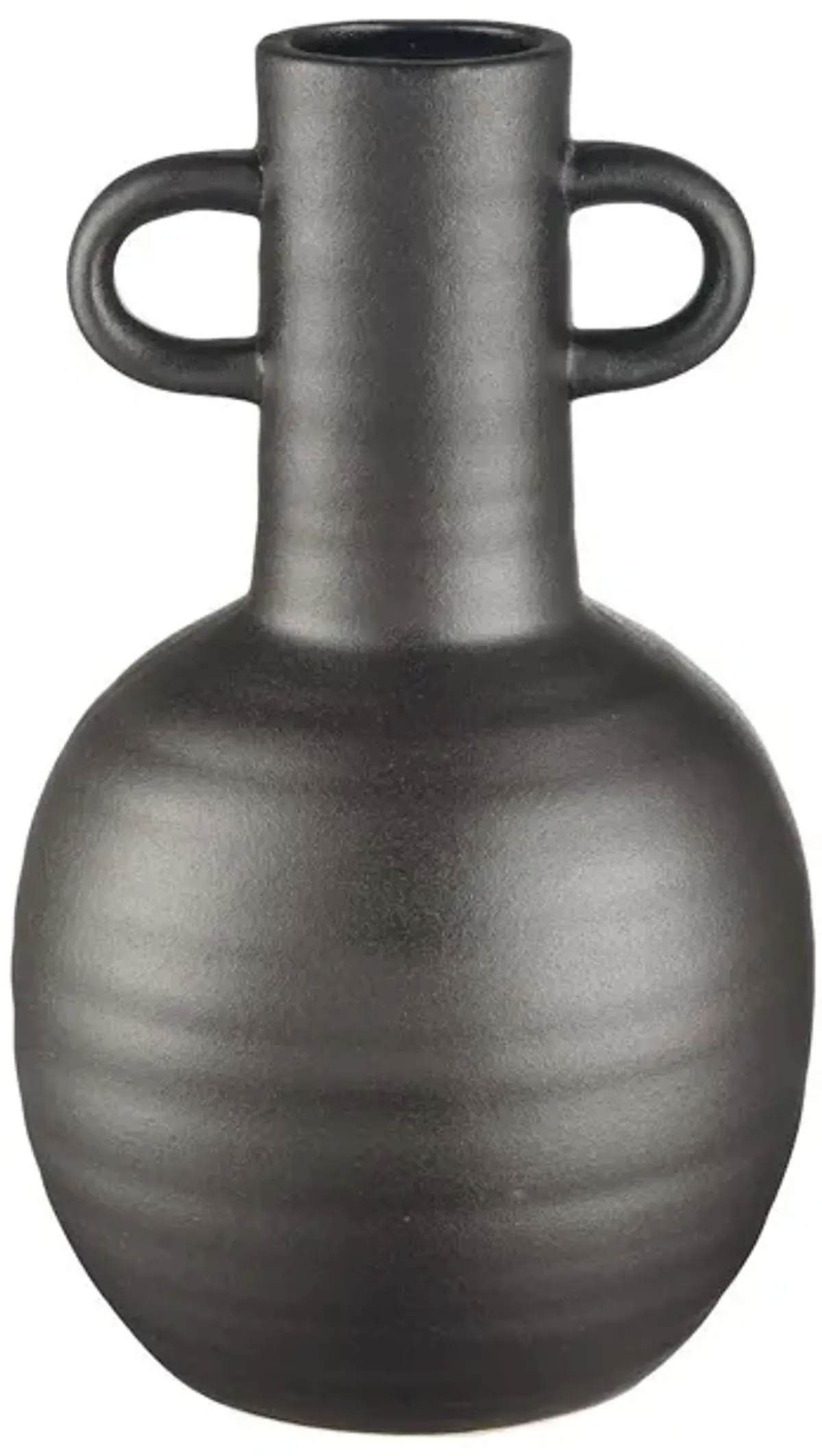 Large Black Ceramic Handled Vase 7"W x 11"H