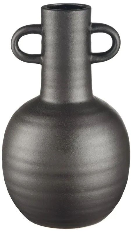 Large Black Ceramic Handled Vase 7"W x 11"H