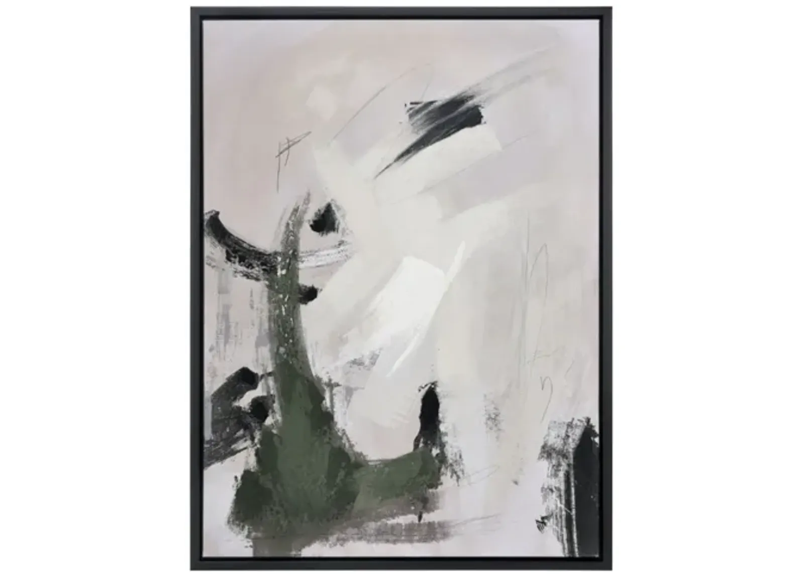 Dark Green, Ivory, and Black Abstract I Framed Wall Art 30"W x 39"H