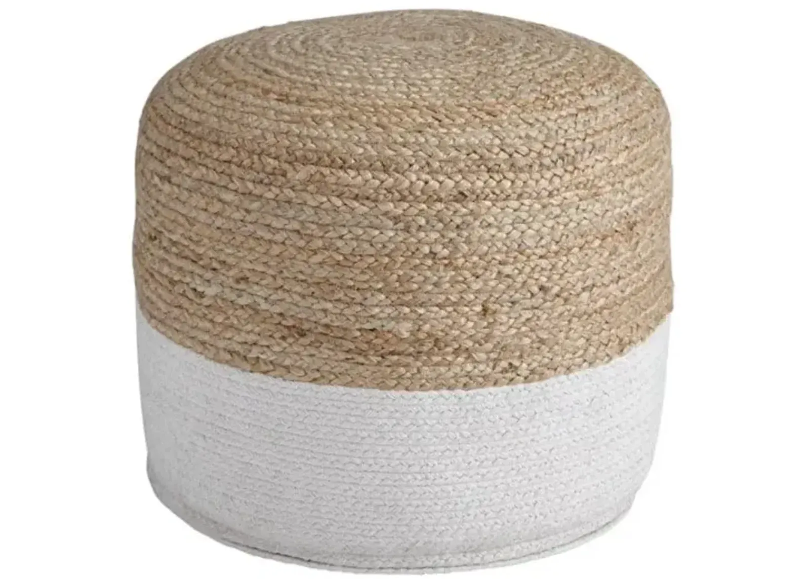 Natural and White Jute-Cotton Pouf 19"W x 18"H