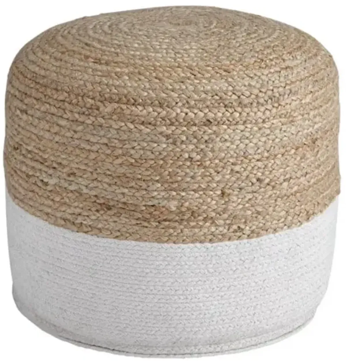 Natural and White Jute-Cotton Pouf 19"W x 18"H