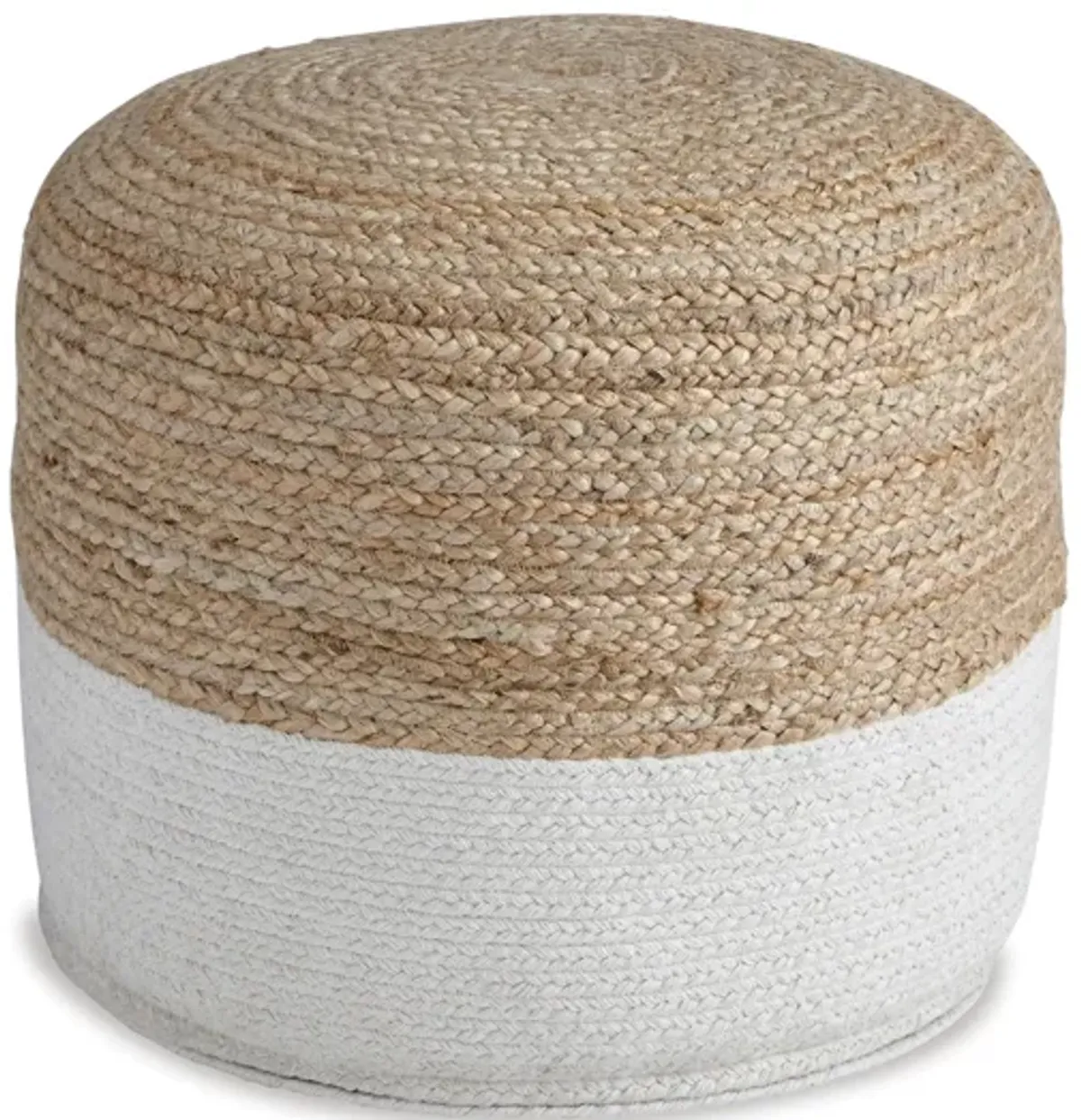 Natural and White Jute-Cotton Pouf 19"W x 18"H