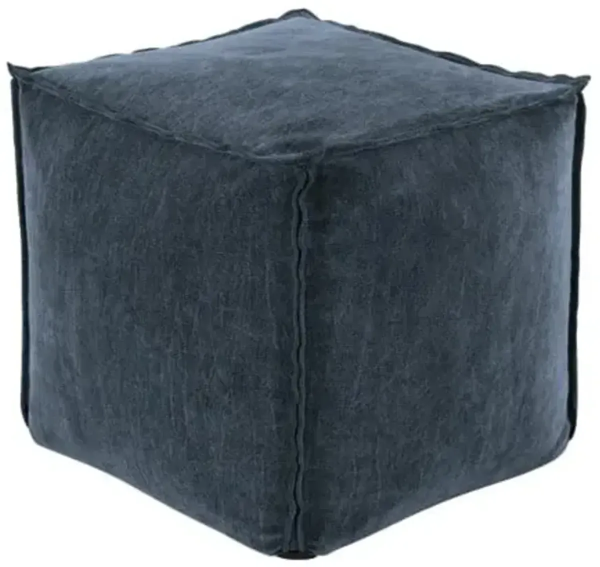 Navy Cotton-Velvet Pouf 16.5"W x 17.5"H