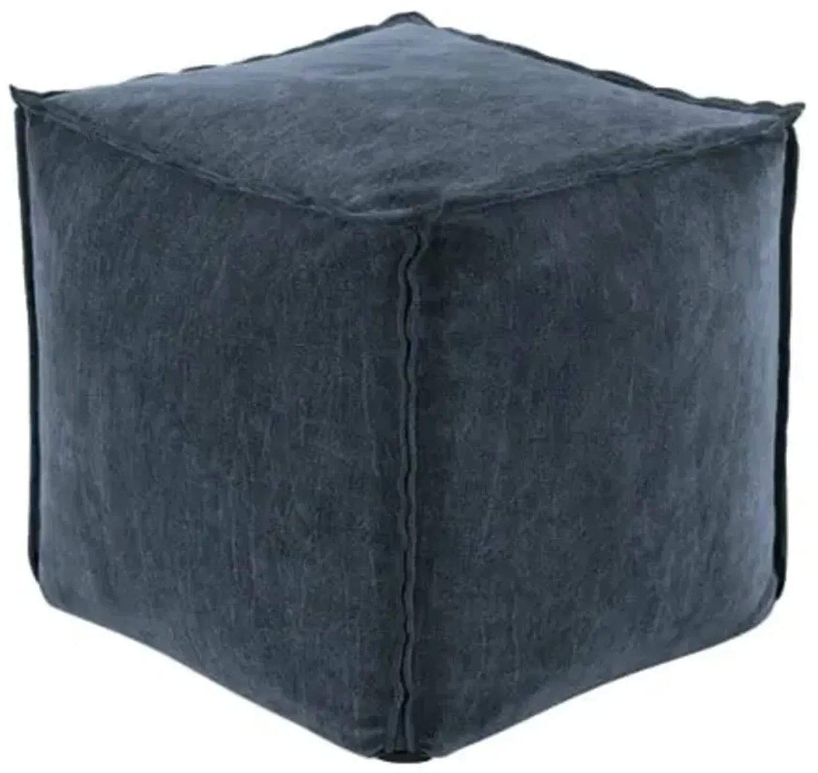 Navy Cotton-Velvet Pouf 16.5"W x 17.5"H