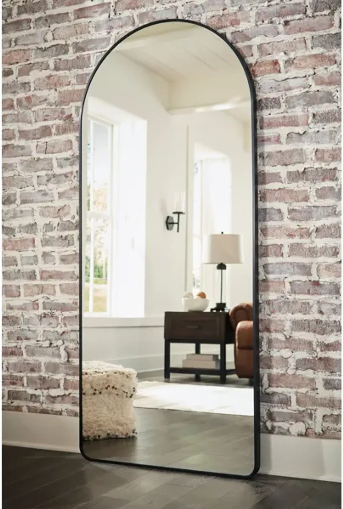 Black Metal Arch Leaner Mirror 30"W x 68"H