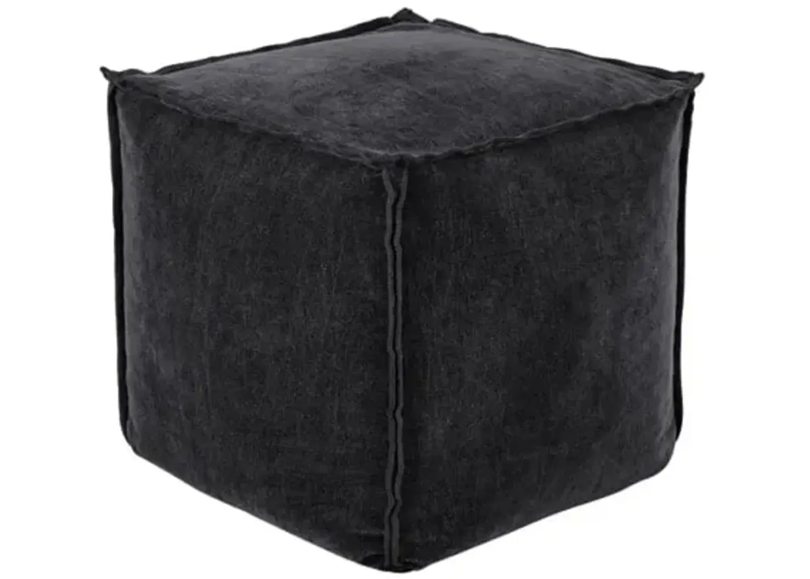 Black Cotton-Velvet Pouf 16.5"W x 17.5"H