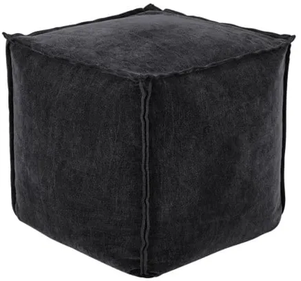 Black Cotton-Velvet Pouf 16.5"W x 17.5"H