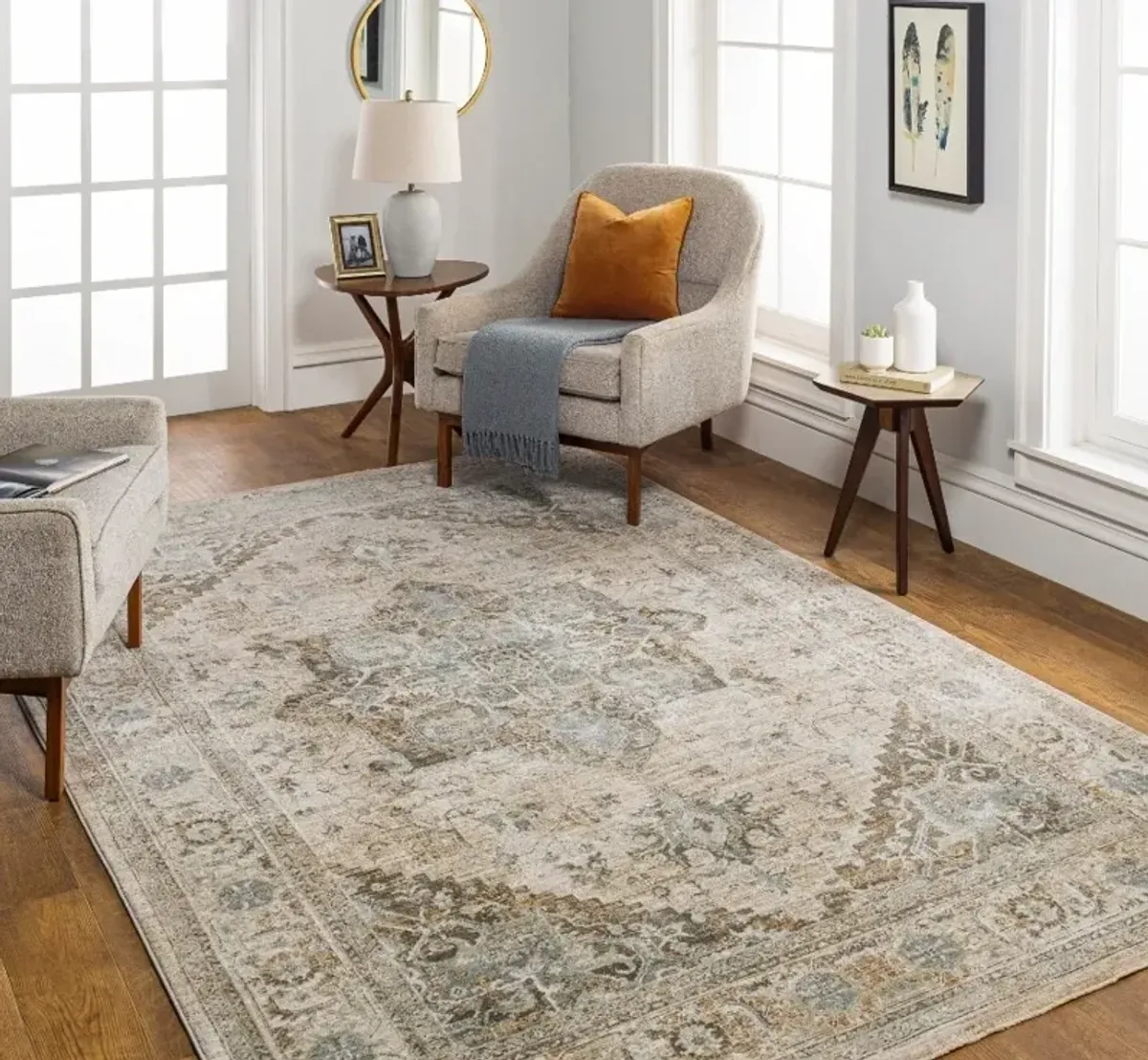 Brunswick Beige/Olive Medallion Area Rug 7'10"W x 10'3"L