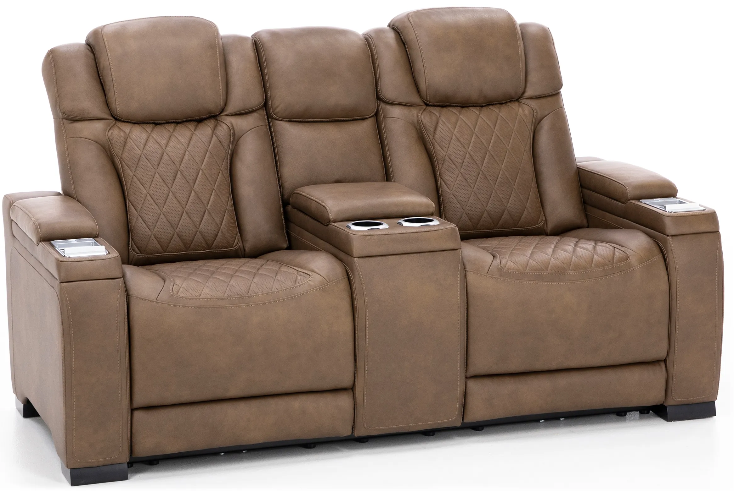 Robin Leather Fully Loaded Reclining Console Loveseat in Nutmeg