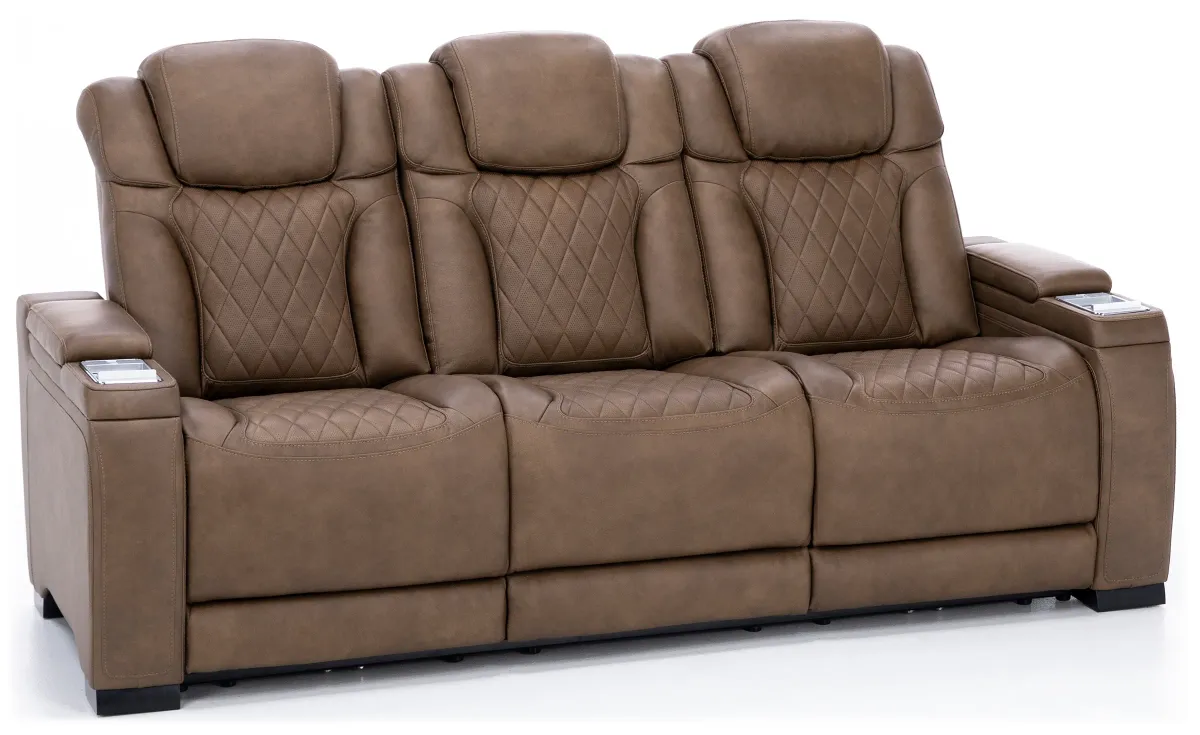 Robin Leather Fully Loaded Reclining Sofa With Drop Down Table in Nutmeg