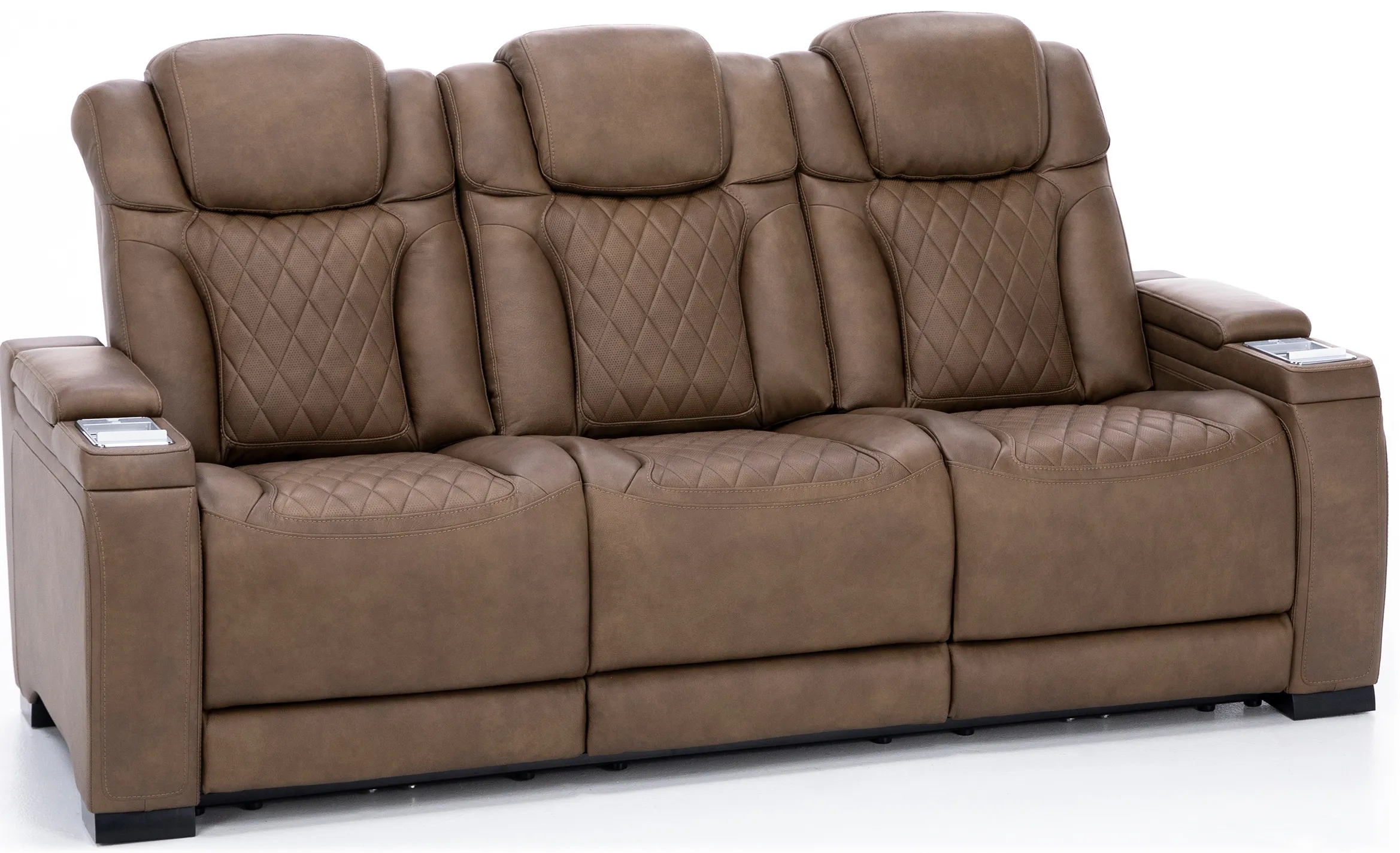 Robin Leather Fully Loaded Reclining Sofa With Drop Down Table in Nutmeg
