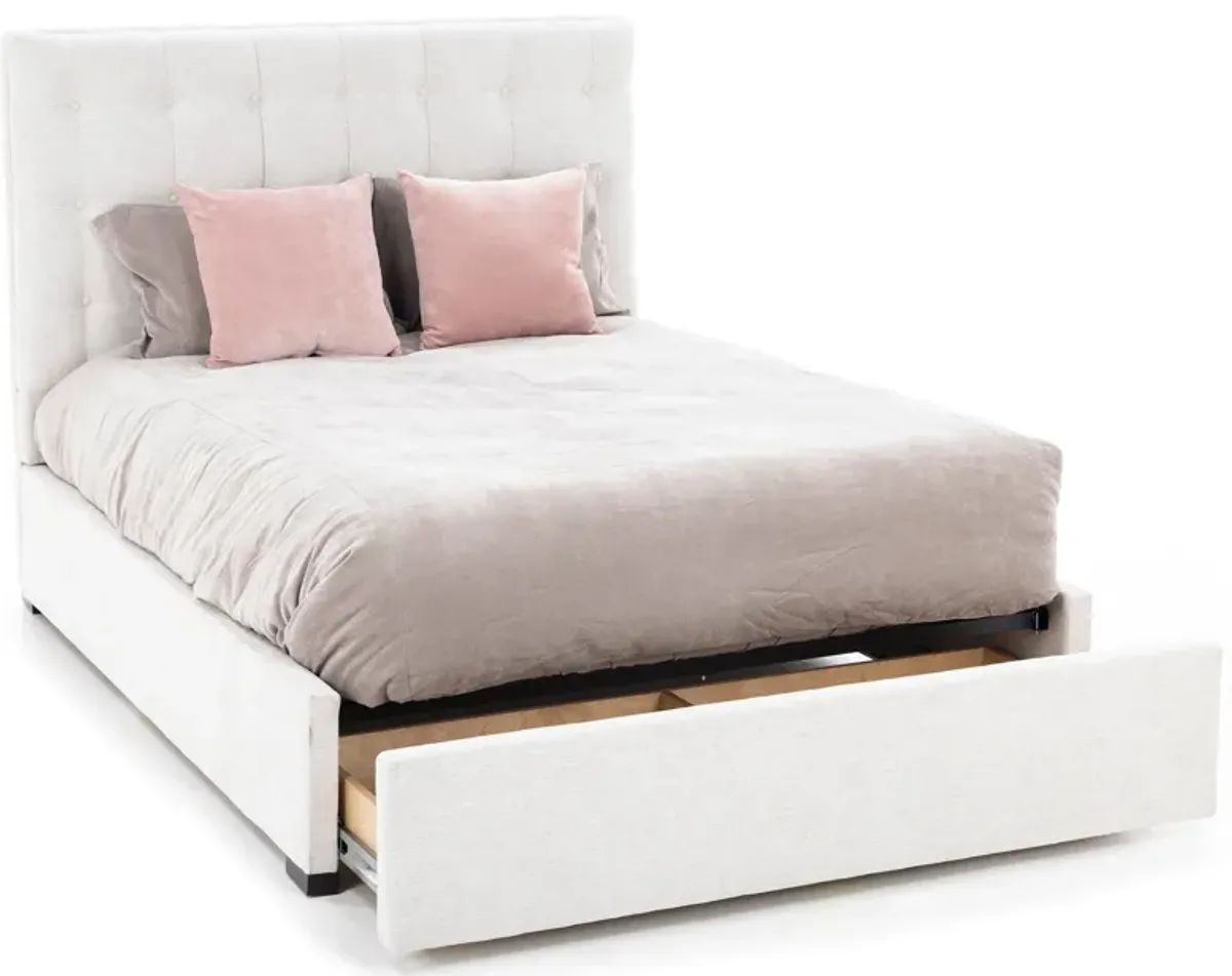 Abby Queen Upholstered Storage Bed in Montera Whitesand