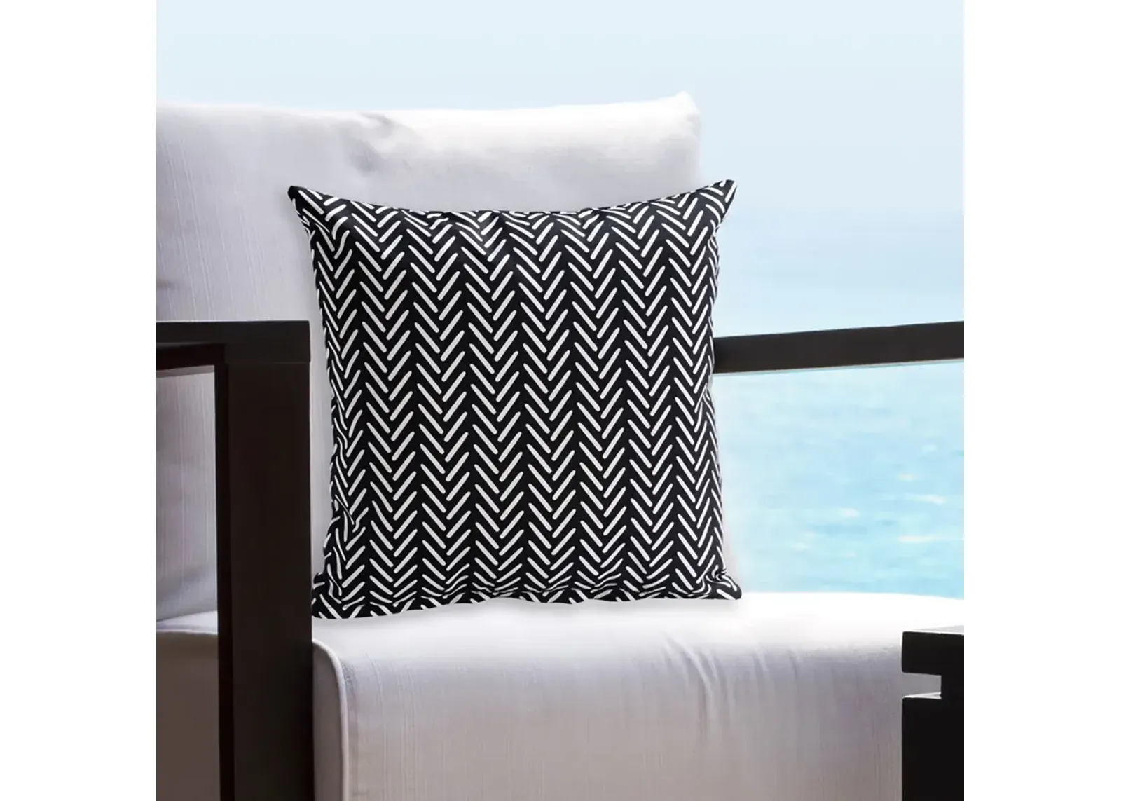 Valet Black and White Solarium Outdoor Pillow 16"W x 16"H