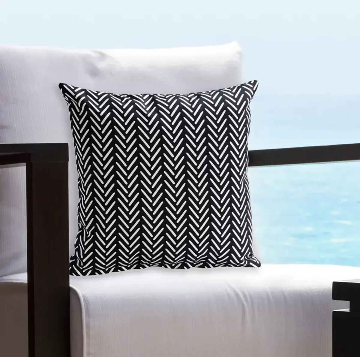 Valet Black and White Solarium Outdoor Pillow 16"W x 16"H