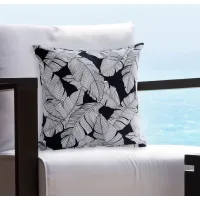 New Leaf Black and White Solarium Outdoor Pillow 16"W x 16"H