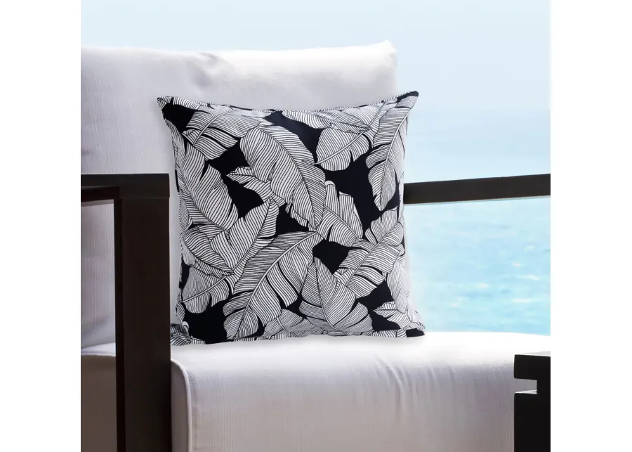 New Leaf Black and White Solarium Outdoor Pillow 16"W x 16"H
