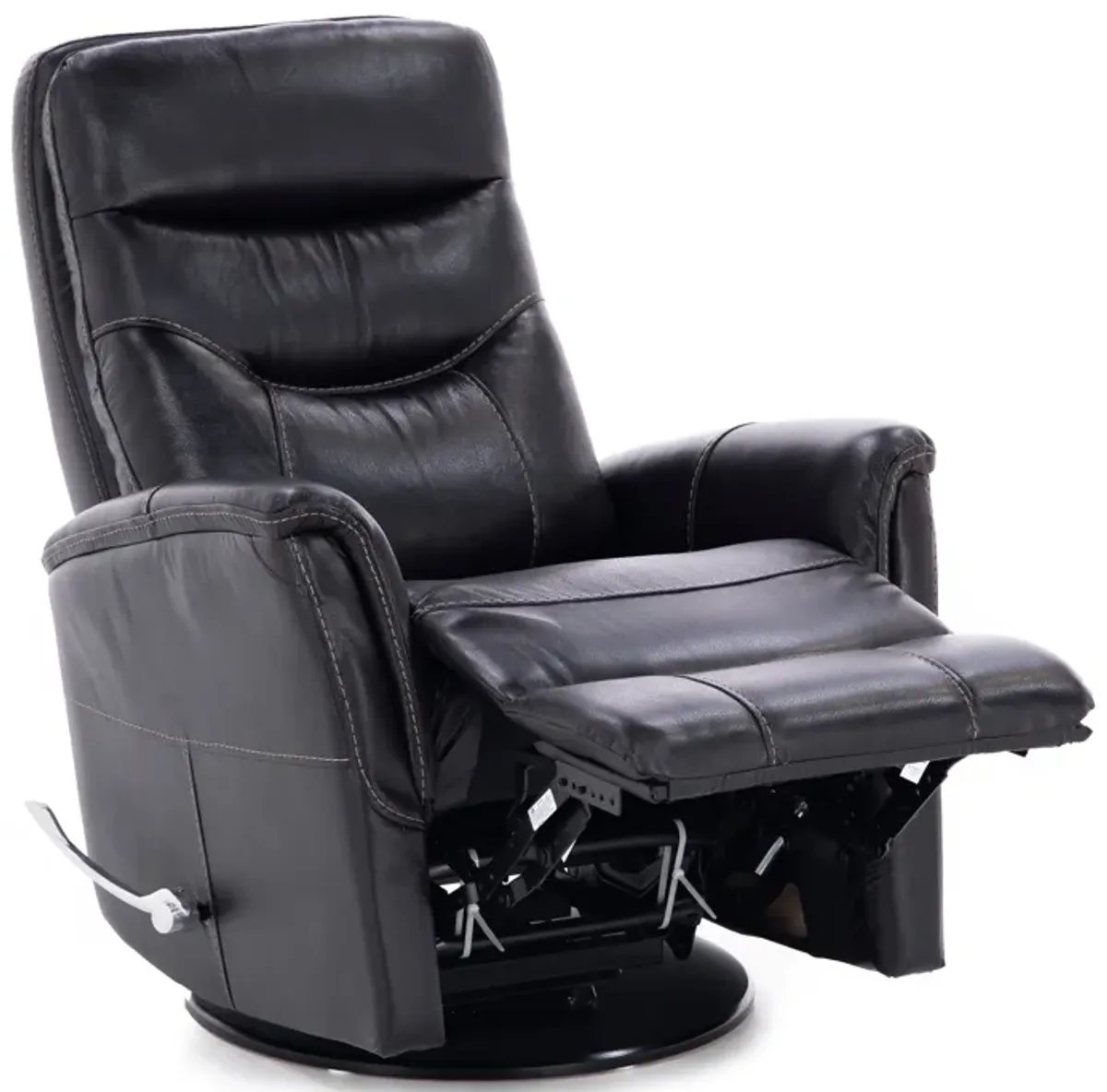 Brennan Leather Swivel Recliner With Manual Adjustable Headrest in Blackberry