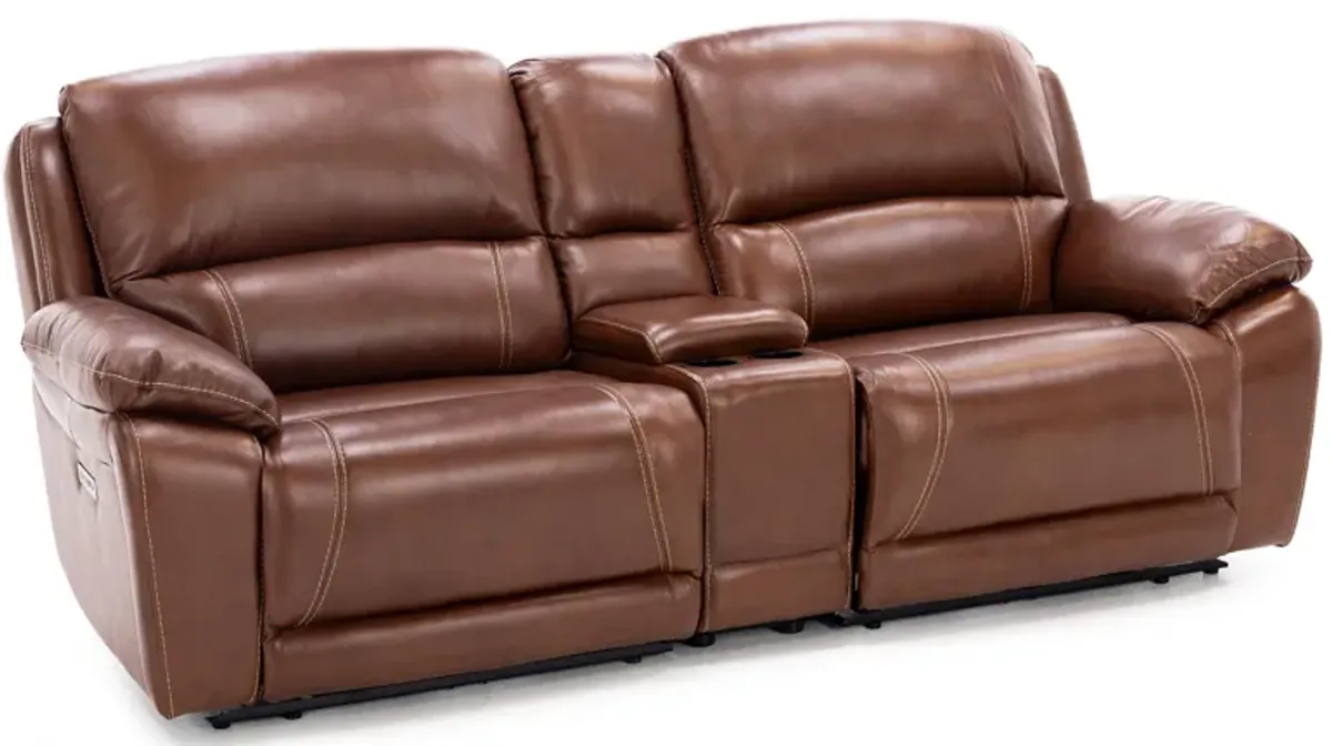 Laredo IV 3-Pc. Leather Power Headrest Reclining Console  Loveseat in Caramel