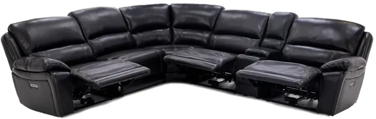 Laredo Iv 6-Pc. Leather Power Headrest Reclining Modular In Blackberry With 3 Reclining Seats