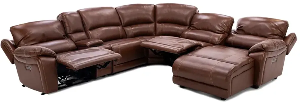 Laredo IV 6-Pc. Leather Power Headrest Reclining Modular in Caramel