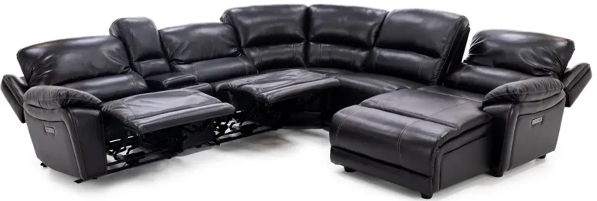 Laredo Iv 6-Pc. Leather Power Headrest Reclining Modular In Blackberry Right-Facing With 4 Reclining