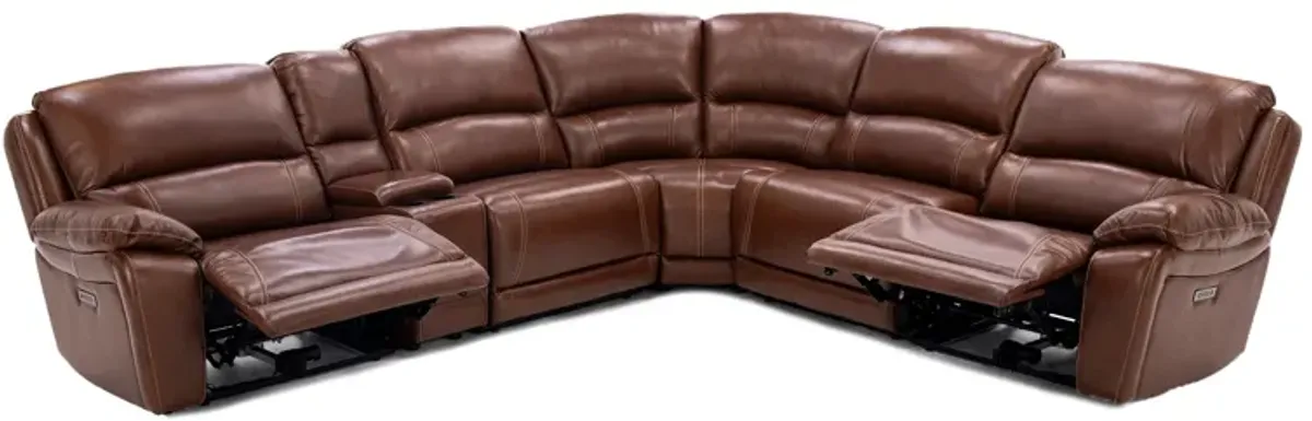 Laredo IV 6-Pc. Leather Power Headrest Reclining Modular in Caramel