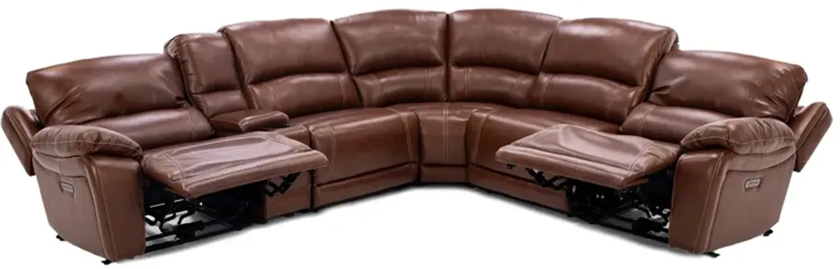 Laredo IV 6-Pc. Leather Power Headrest Reclining Modular in Caramel